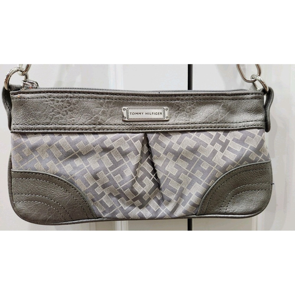 Tommy Hilfiger Y2K Mini Monogram Shoulder Bag Clutch Purse Silver Gray TH Logo
